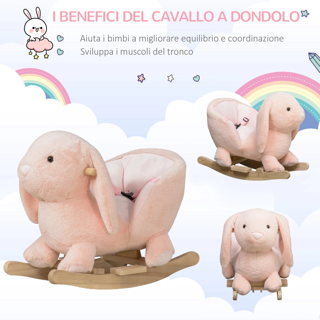 EasyComfort Cavallo a Dondolo a Forma di Coniglio con Suoni, Cavalluccio a Dondolo per Bambini 18-36 Mesi Interattivo, Rosa, 60x33x50cm