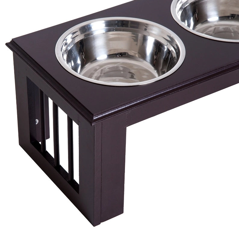 Supporto rialzato per cane con 2 ciotole in acciaio inox, Espresso