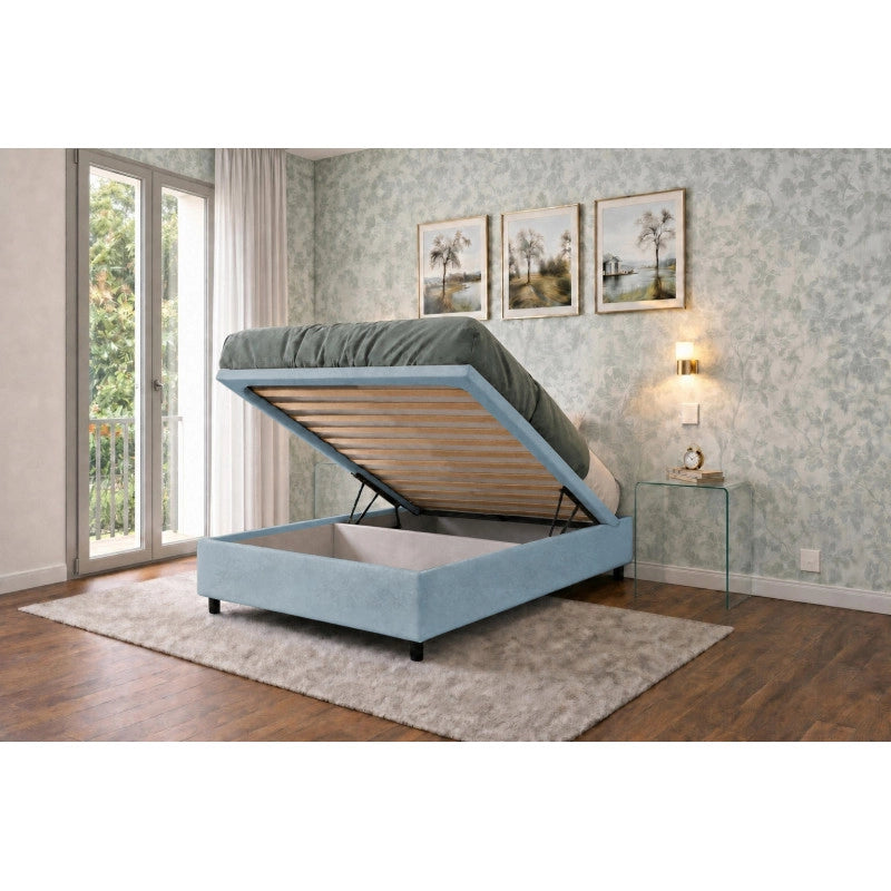 Letto imbottito Singolo 80x200 cm BoxMax - Contenitore,Microfibra,Azzurro