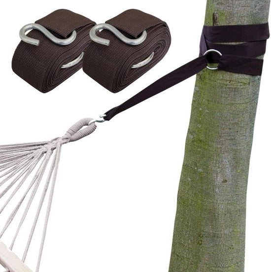 Set di appeso per lettini da campeggio - 2 cinture 320x5cm - 250 kg di fissaggio - Sospensione albero marrone