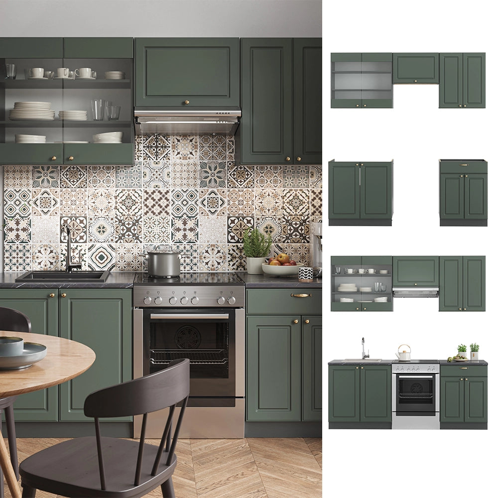 Cucina componibile Fame-Line Verde-oro rustico/Antracite 200 cm, PL Rovere Vicco