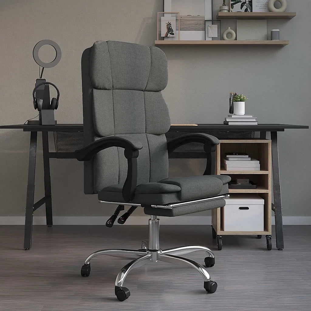 Sedia per studi-Poltrona da Ufficio Reclinabile Grigio Scuro in Tessuto 618396