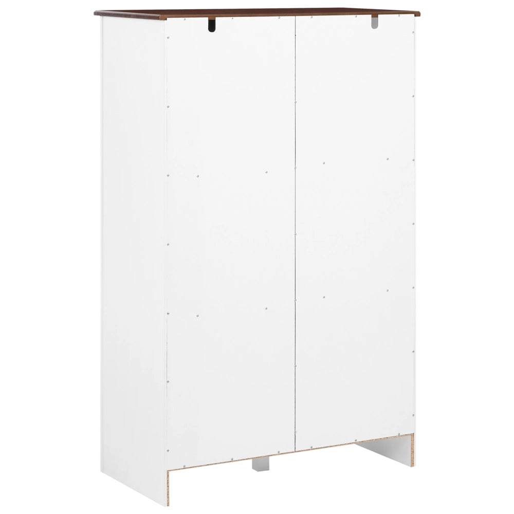 Vetrina bianca in MDF, 80 cm, vetrina alta con ante in vetro e cassetti, stile rustico-country