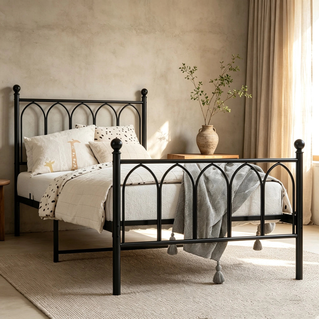 Letto singolo in metallo nero 90 x 200 cm in stile rustico