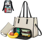 Borsa da ufficio e portatutto 2 in 1 per donne, borsa per laptop 15,6 pollici & borsa da pranzo per donne con compartimento isolato, borsa elegante per lavoro, università e ufficio (beige)