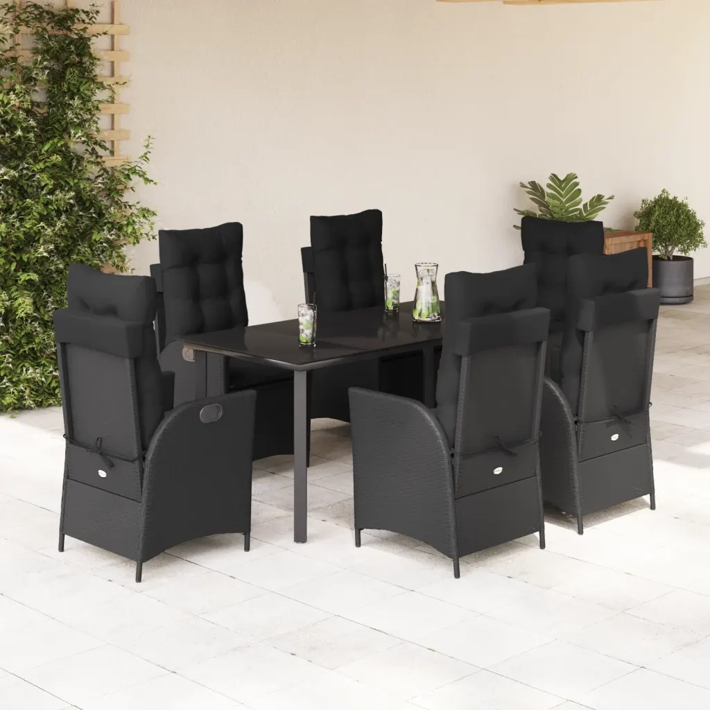 Set da Pranzo da Giardino 7 pz Nero con Cuscini in Polyrattan 3213190