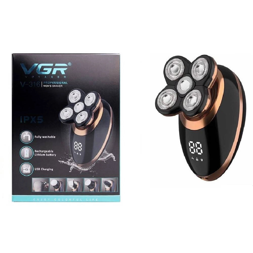 Trade Shop - Rasoio V-316 5in1 Elettrico Regolabarba A Batteria Con Display Lcd Led Senza Fili -