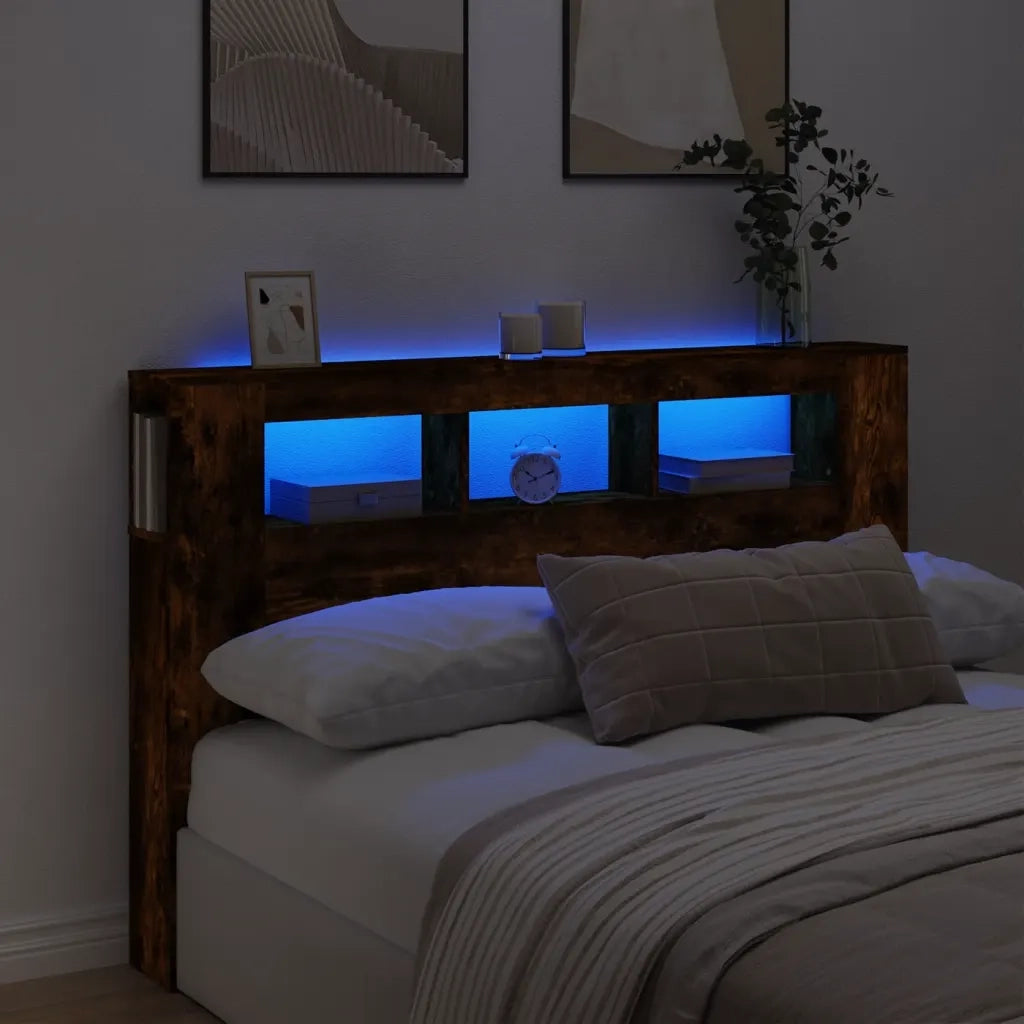 Testiera | Testata LED Rovere Fumo 160x18,5x103,5 cm Legno Multistrato