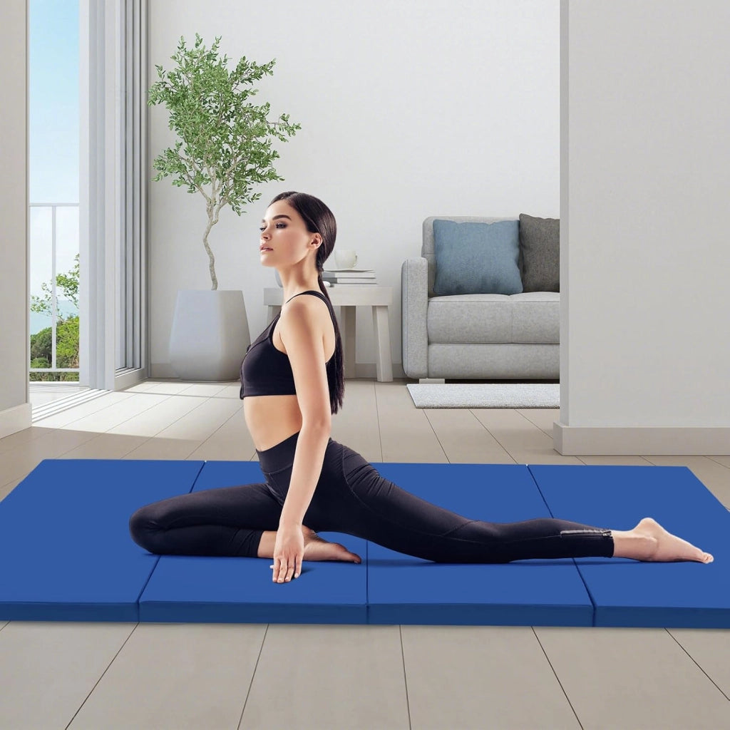 Tappetino per Ginnastica Pieghevole a 4 Pannelli con Maniglie, 300 x 117 x 5 CM, Tappetino in Ecopelle con Chiusure a Strappo per Ginnastica, Yoga, Stretching & Capriole