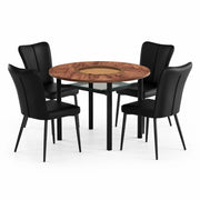 Set tavolo da pranzo e sedie con 1 tavolo rotondo e 4 sedie; ripiano in vetro; metallo e PU marrone e nero
