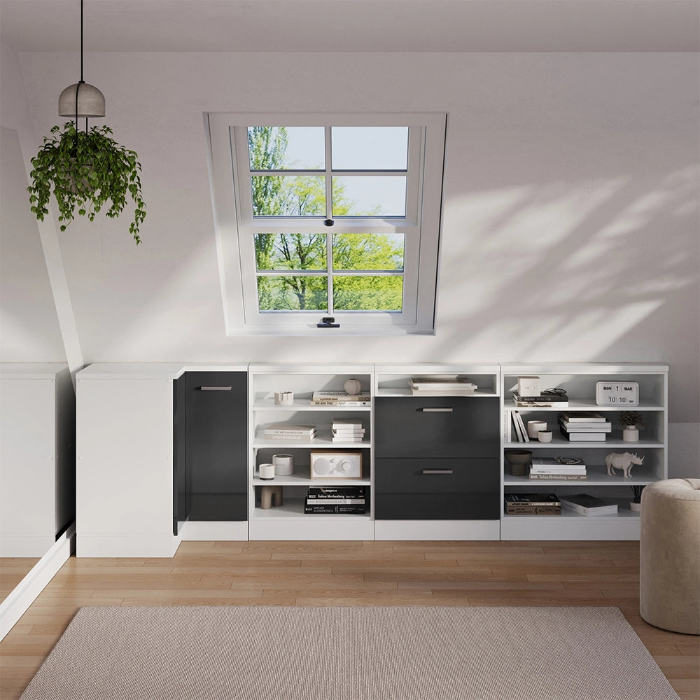 Mobile sottotetto Mobile angolare Rion Antracite lucido/Bianco 75.6 x 83.8 cm con 1 porta Vicco