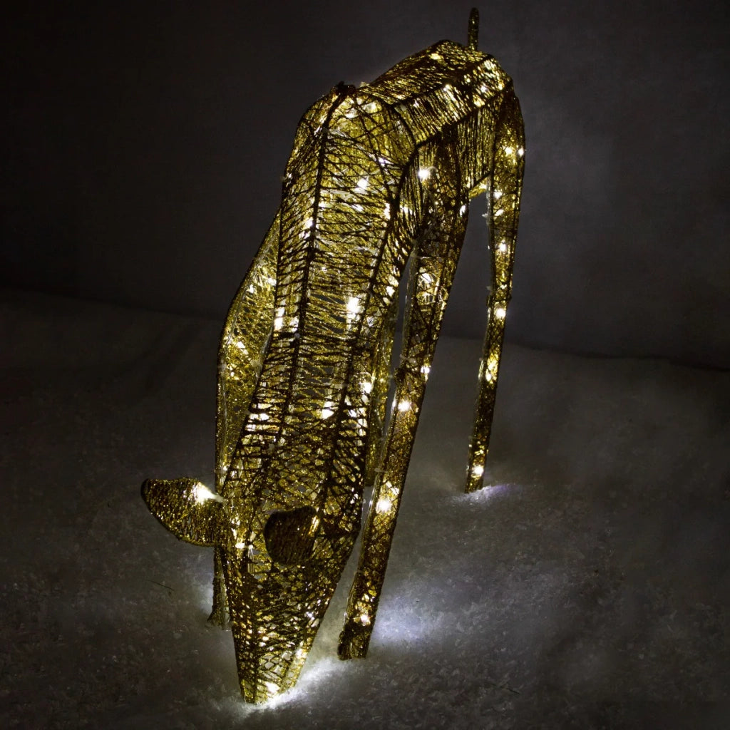 Renna di Natale Luminosa Decorazione da Esterno per la Casa Luci LED Bianco Ghiaccio Figura Luminosa Luci di Natale - Femmina - Oro