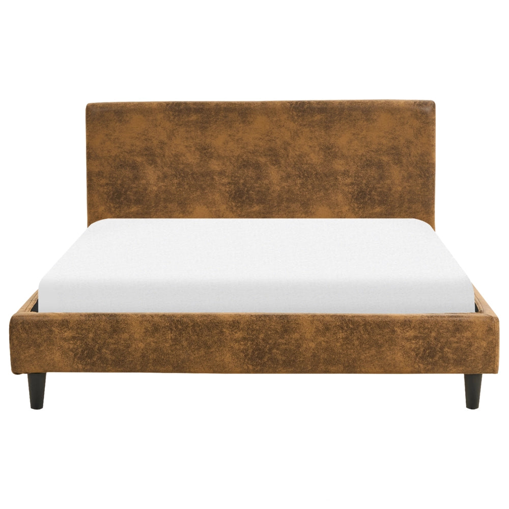 Letto matrimoniale in finta pelle marrone con rete a doghe 140 x 200 cm stile contemporaneo