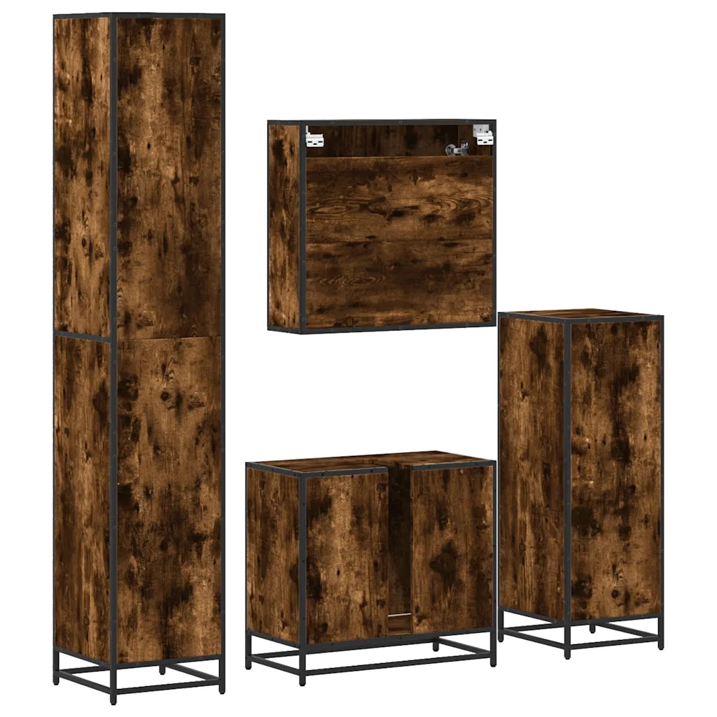 Set Mobili da Bagno 4 pz Rovere Fumo in Legno Multistrato
