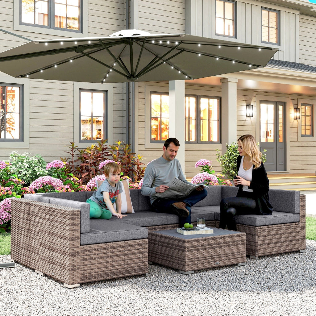Set Salotto Giardino 7 Pezzi con Divano Modulabile e Tavolino ¨C zephmum ¨C Grigio, Polyrattan