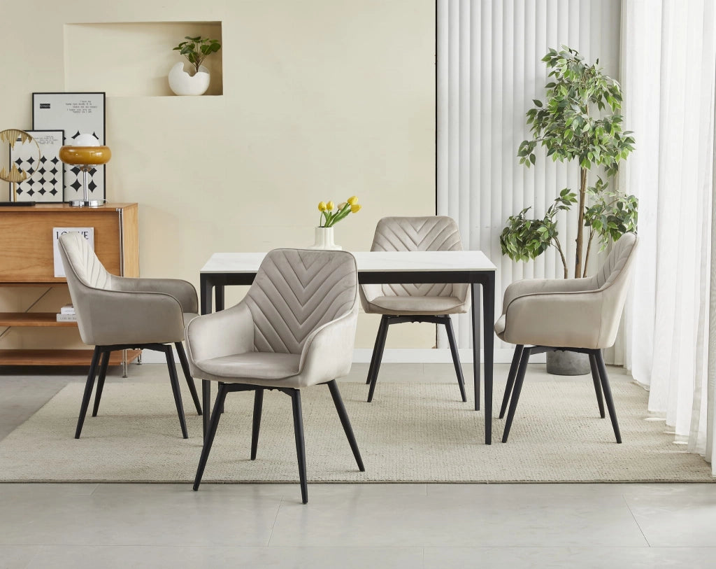 VALORA NANA360 Sedia girevole in velluto beige scuro per soggiorno, cucina, sala da pranzo