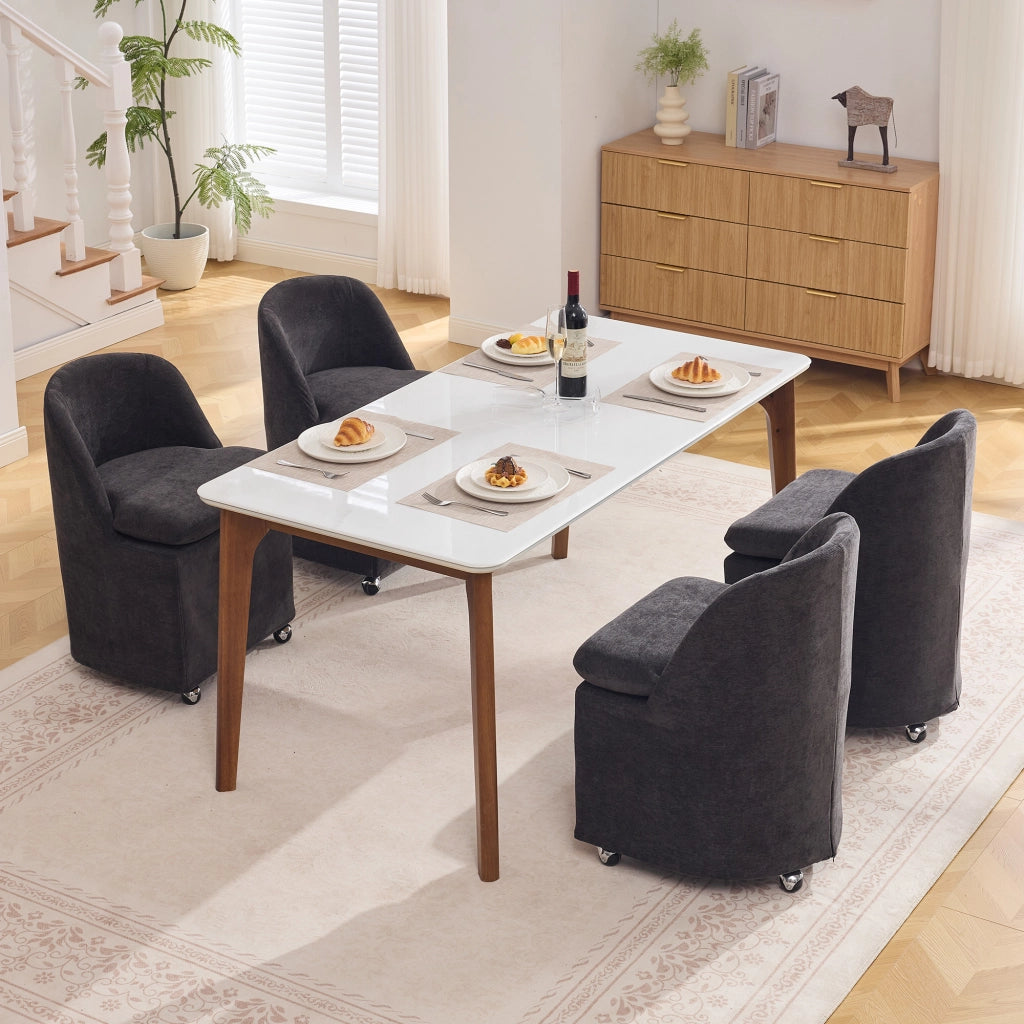 Sedia girevole imbottita in tessuto Chenille grigio, sedia da pranzo con ruote universali, schienale ergonomico, set da 2