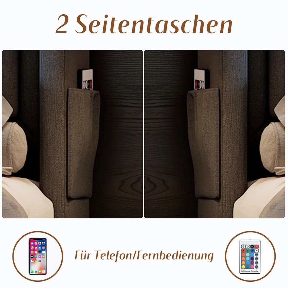 Letto con cassetti adulto - Xylo - 180x200 cm - Grigio - Testiera LED e USB-C, 4 cassetti