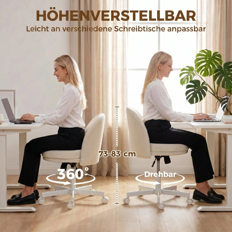 SEDIA UFFICIO Girevole Regolabile 44-54 cm Effetto Chenille Crema