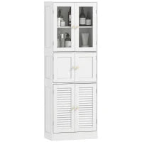 Mobile Bagno con 3 Armadietti a 2 Ante in Vetro e Legno, Ripiani Regolabili, 60x30x170 cm, Bianco