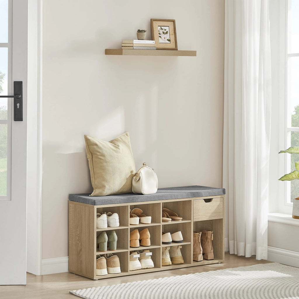 Scarpiera Valora con seduta e cassetto - Rovere Sonoma Grigio Lino