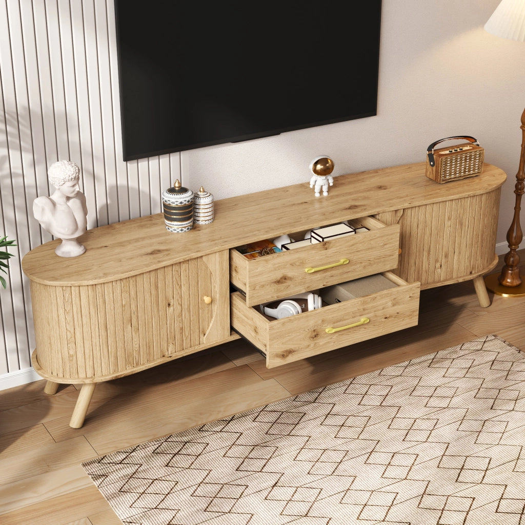 Mobile TV con 2 Ante Scorrevoli e 2 Cassetti ¨C MINIMAL ¨C Legno MDF Massello, Design Scandinavo