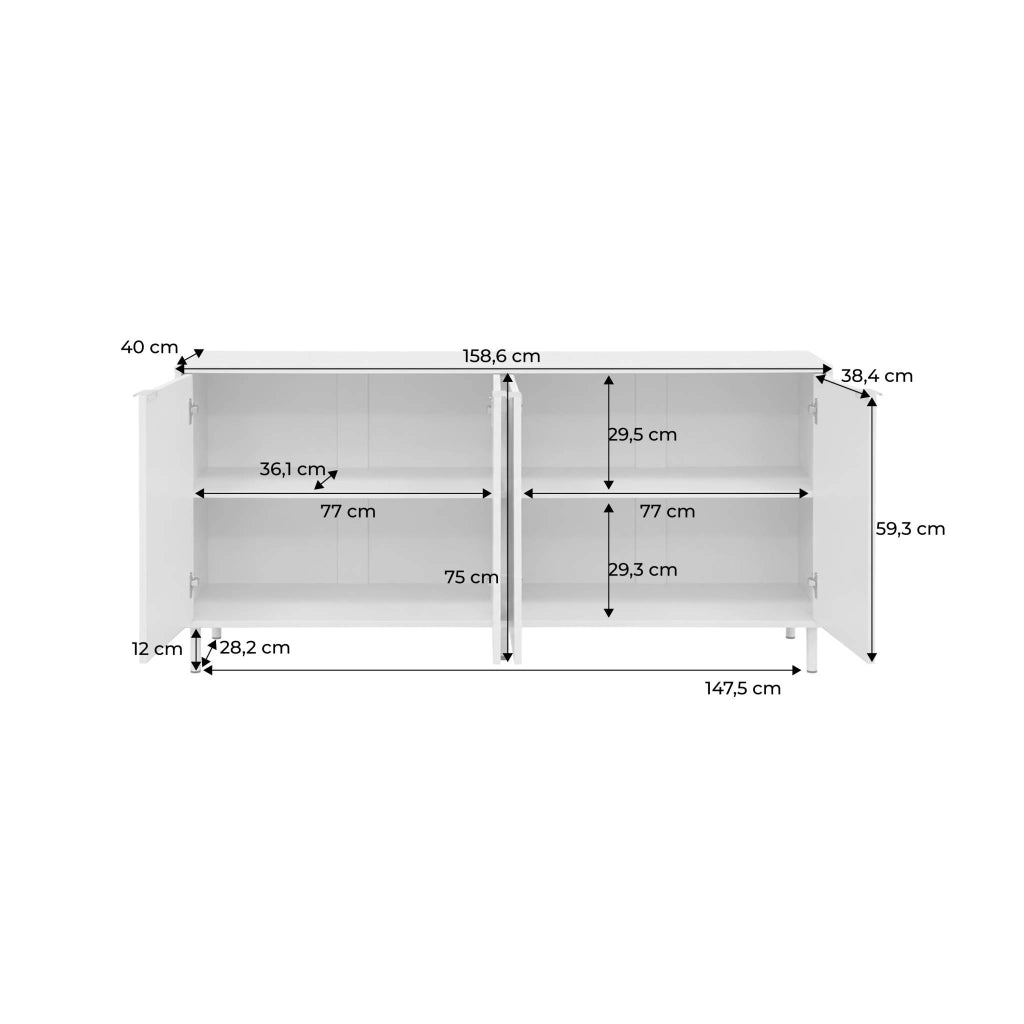 Credenza decorativa in legno e metallo 4 ante, 160cm, beige