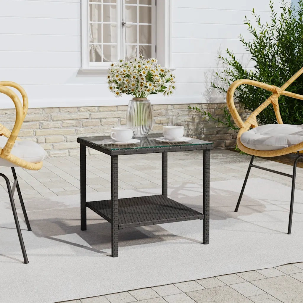 Tavolino-Tavolino da soggiorno-Tavolo Nero 45x45x45 cm Polyrattan e Vetro Temperato