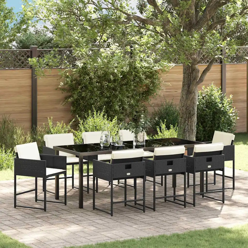 Set da Pranzo per Giardino 9 pcs Nero polyrattan 3380716