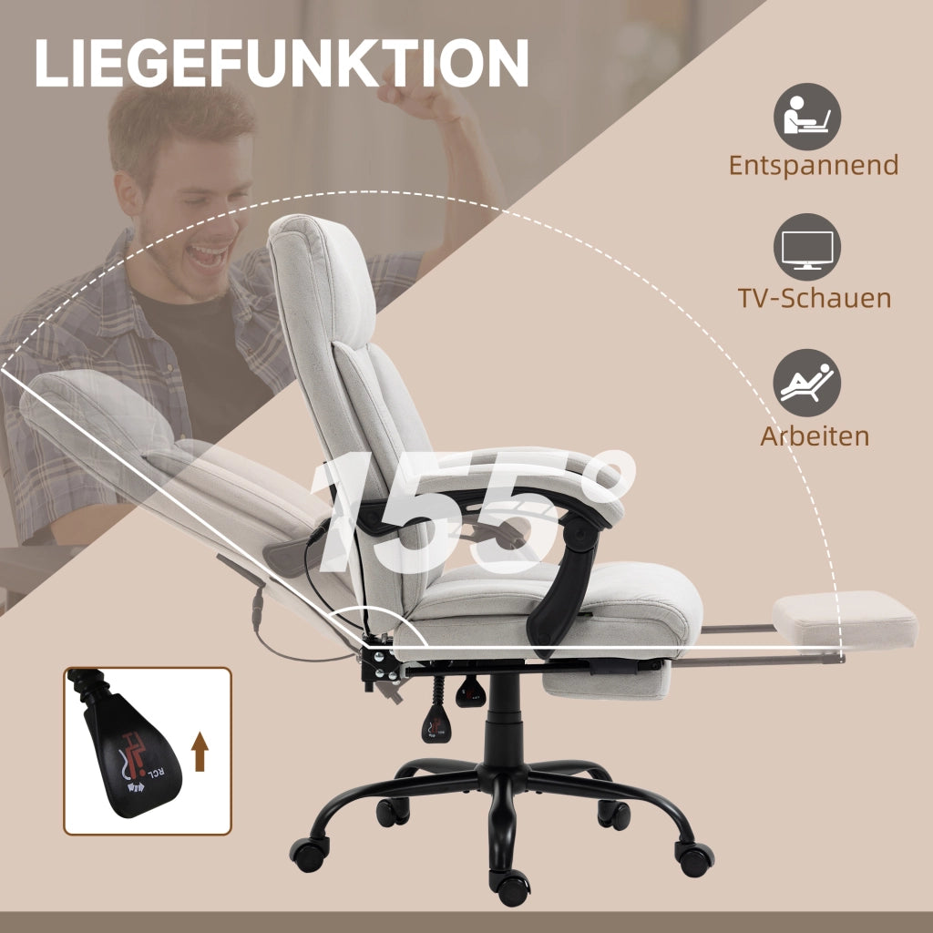 Sedia da ufficio ergonomica massaggiante con poggiapiedi regolabile e riscaldamento lombare in poliestere grigio chiaro