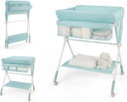 Fasciatoio Pieghevole per Bambini, Fasciatoio Portatile con Altezza Regolabile a 3 Livelli, Fasciatoio Neonato con Ruote di Bloccabili, Ripiano, Porta Asciugamani, per 0-12 Mesi (Verde)