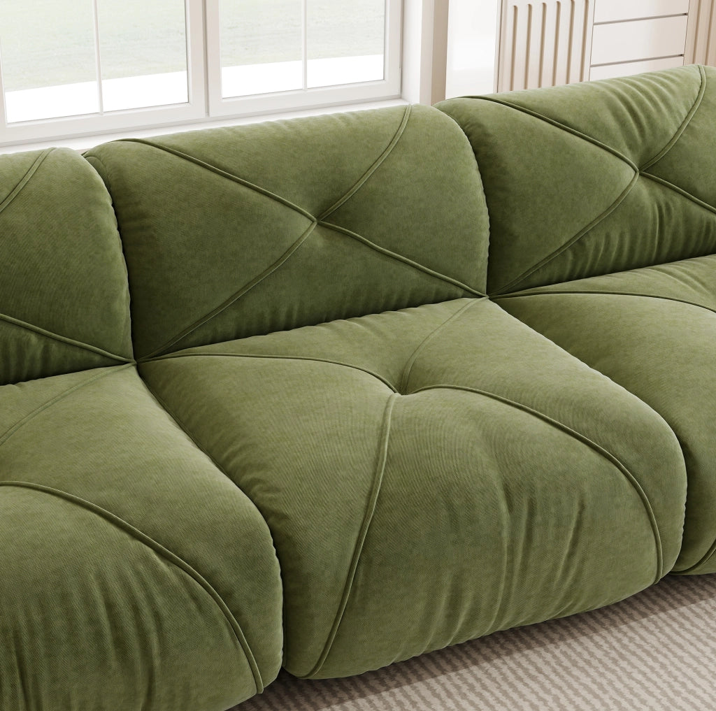 Divano modulare 204x95x76 cm in chenille; senza montaggio; verde