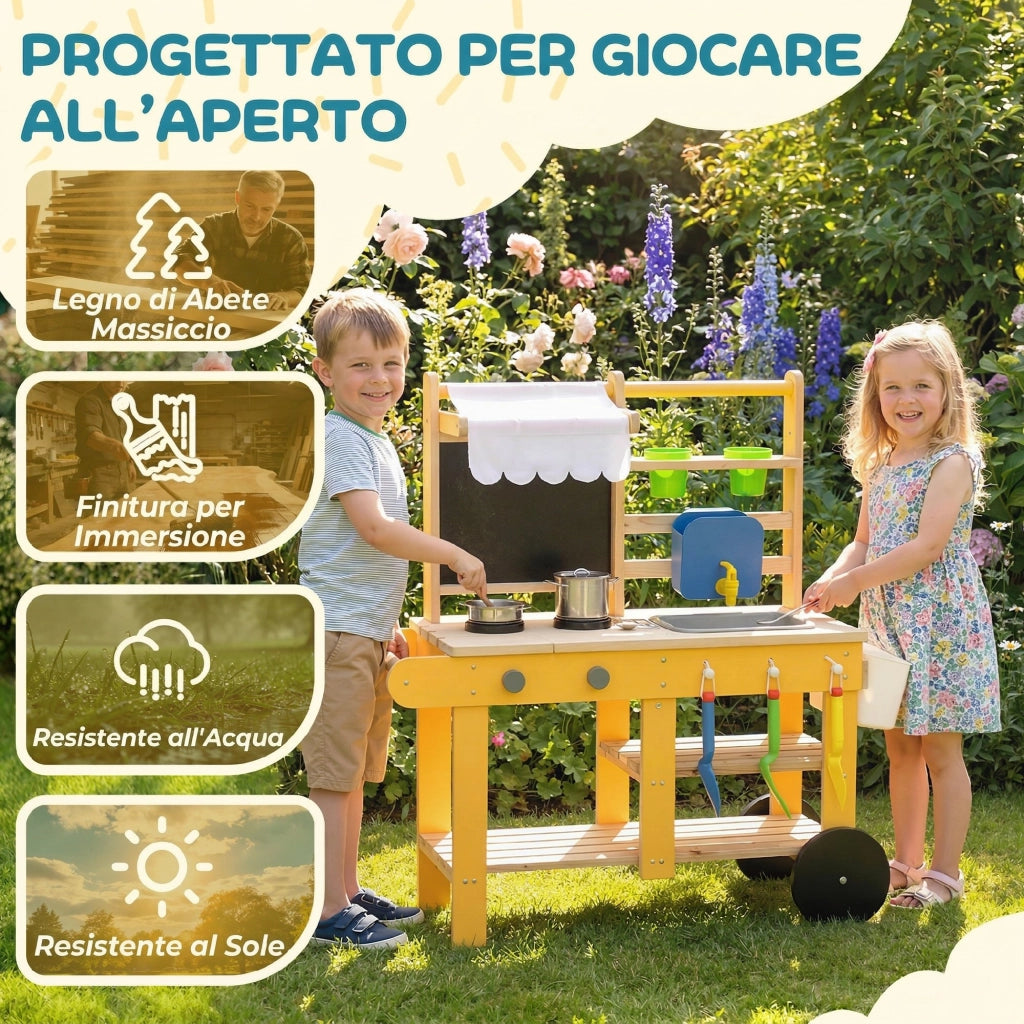 Cucina Giocattolo in Legno per Bambini con Accessori ¨C Zephmum ¨C Gialla