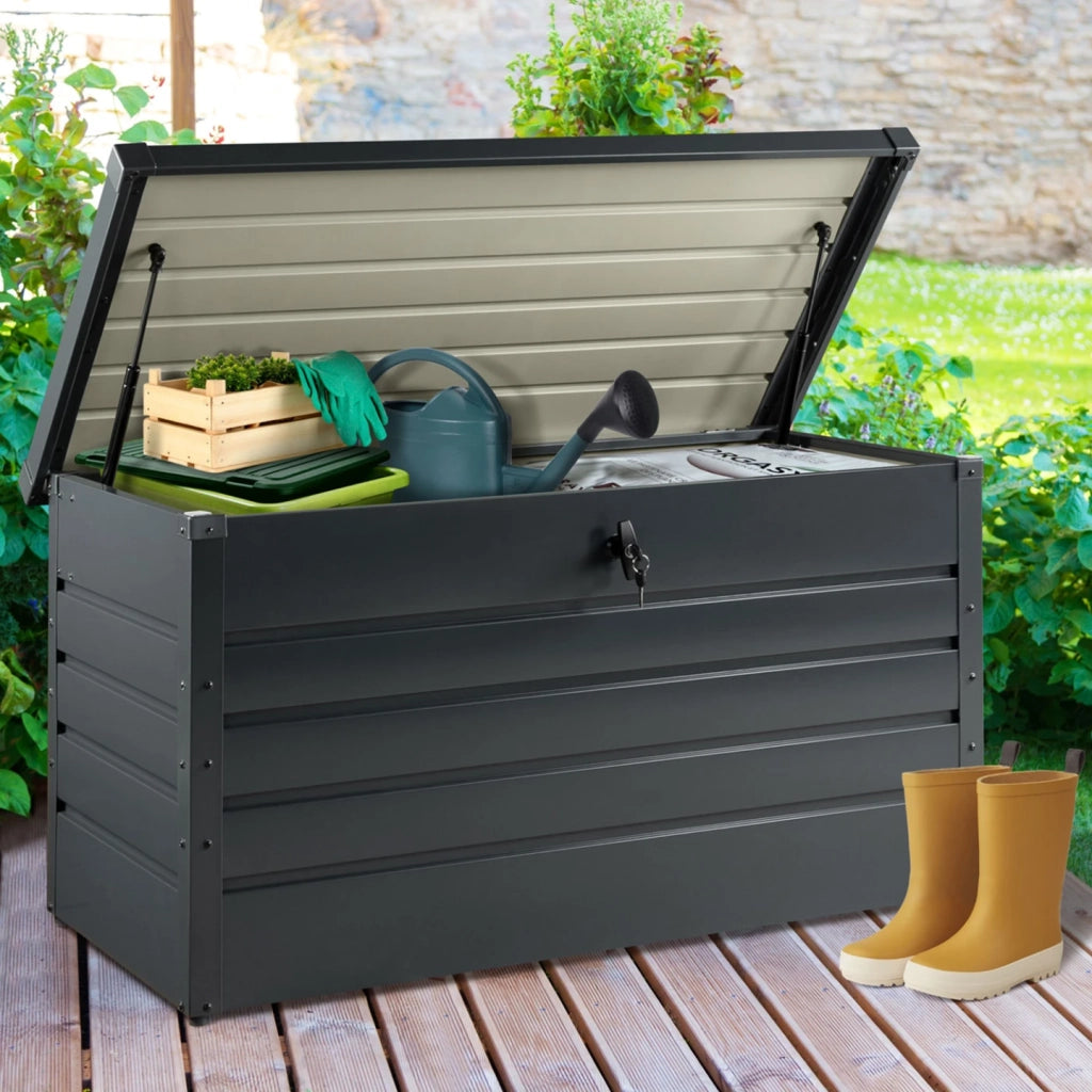IDMarket - Baule contenitore metallico con serratura grigio antracite per giardino 350L