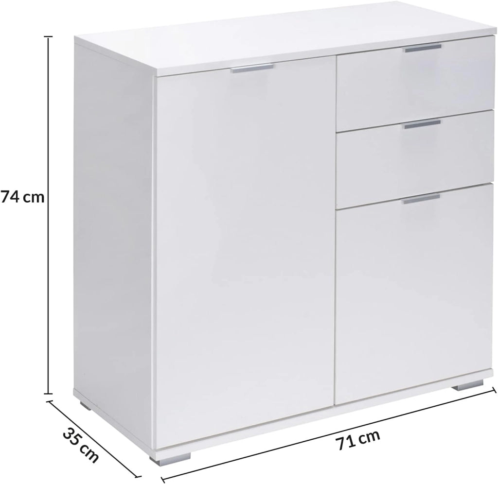 ® Cassettiera Alba 2 Cassetti 2 Ante 71x74x35 cm Mobile Comò Entrata Credenza Effetto Legno Mobiletto Ingresso