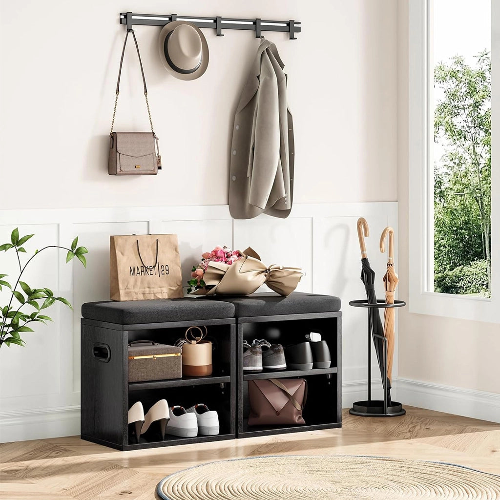 Panca Scarpiera Ingresso con Cuscino Imbottito Salvaspazio 44x30x40cm Nero