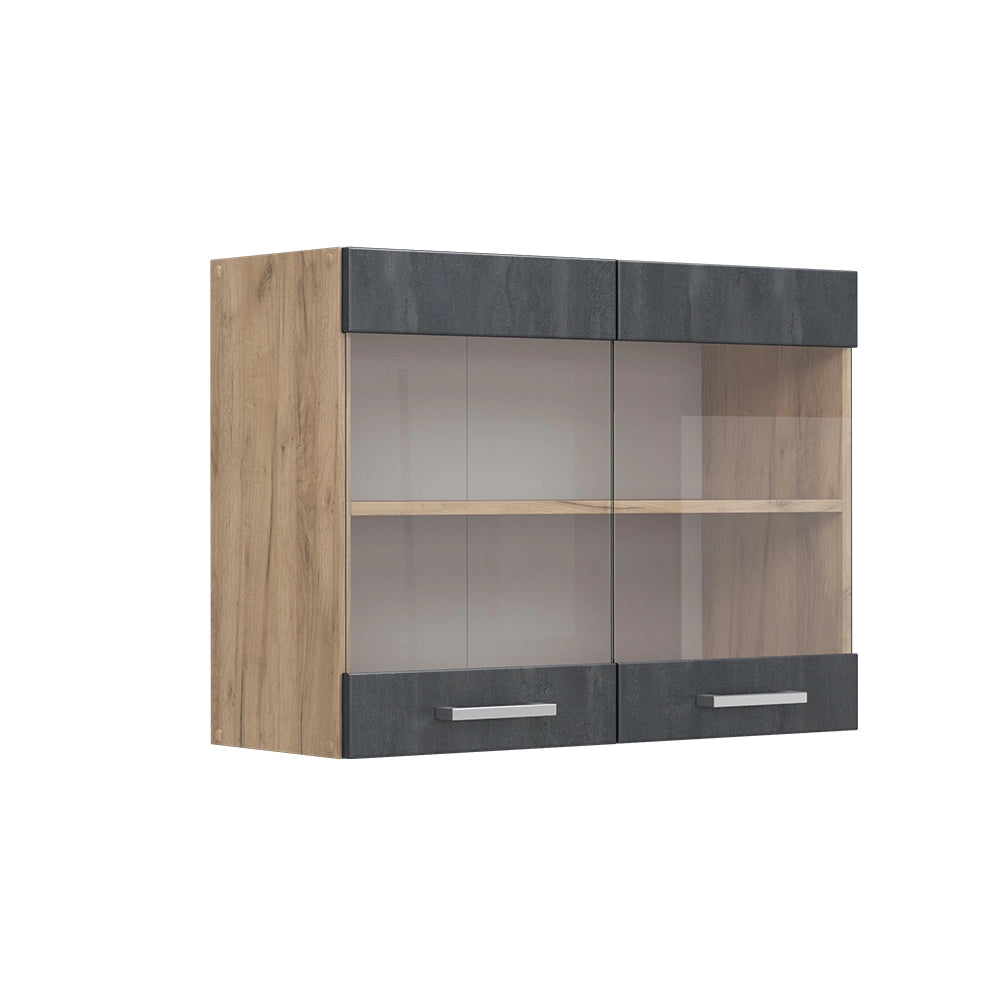 Vicco Mobile da cucina in vetro Calcestruzzo nero 80 cm