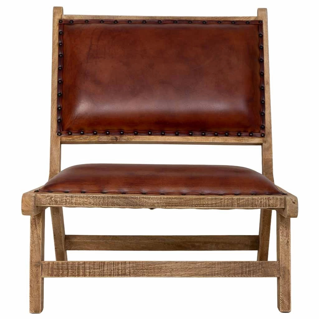 Sedia in legno e pelle marrone 65x78x81h cm