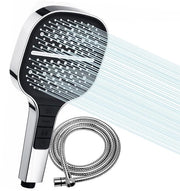 Regendouchekop con manico, douchi adattabile con tubo 1,5 m, 7 tipi di getto e sbriciolatoi in silicone anticalcare, douchi a risparmio d'acqua, con manico universale cromato e senza attrezzi da installazione.