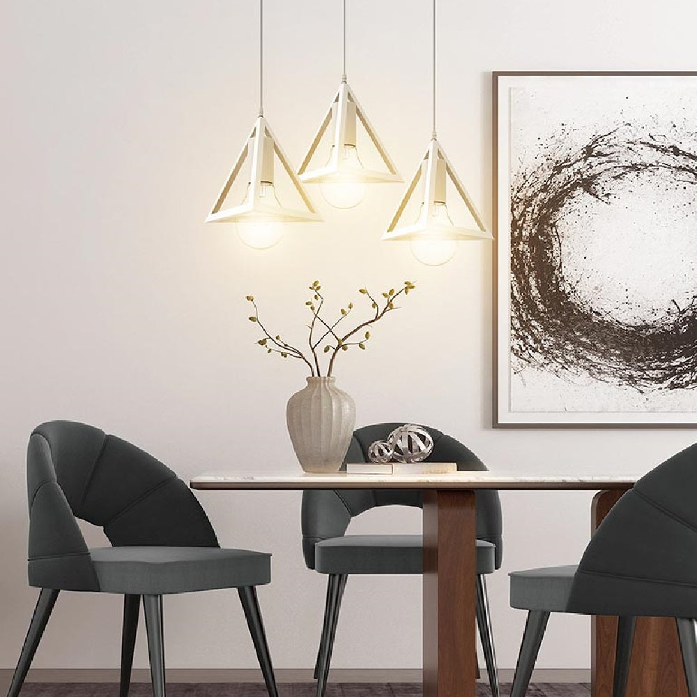 Lampadario Sospensione Piramide 18cm Metallo E27 Design Moderno Bianco