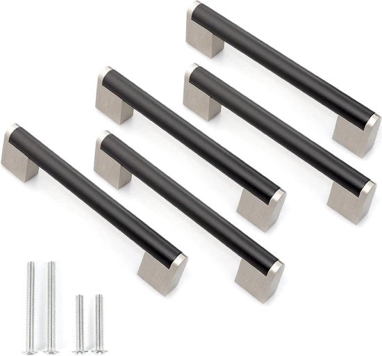 Maniglia in acciaio nero per porta di cucina, 128 mm, 5 pezzi, con maniglia in nickelellastico