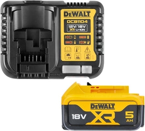 DeWalt Batteria agli ioni di litio XR da 5,0 Ah, 18 V con caricatore caricabatteria originale DCB1104 DCB184