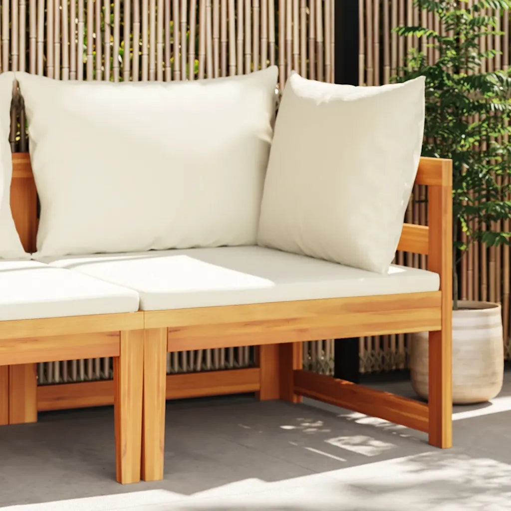 Divano Angolare con Cuscini-Sofa con Cuscini Bianco Crema in Massello di Acacia
