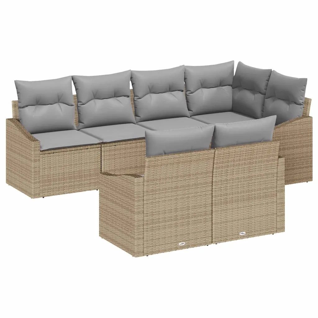 Set di divani con cuscino 7 pcs Beige polyrattan