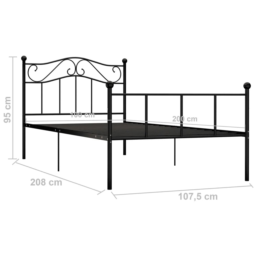 Letto singolo | Letto per adulti | Giroletto Nero in Metallo 100x200 cm