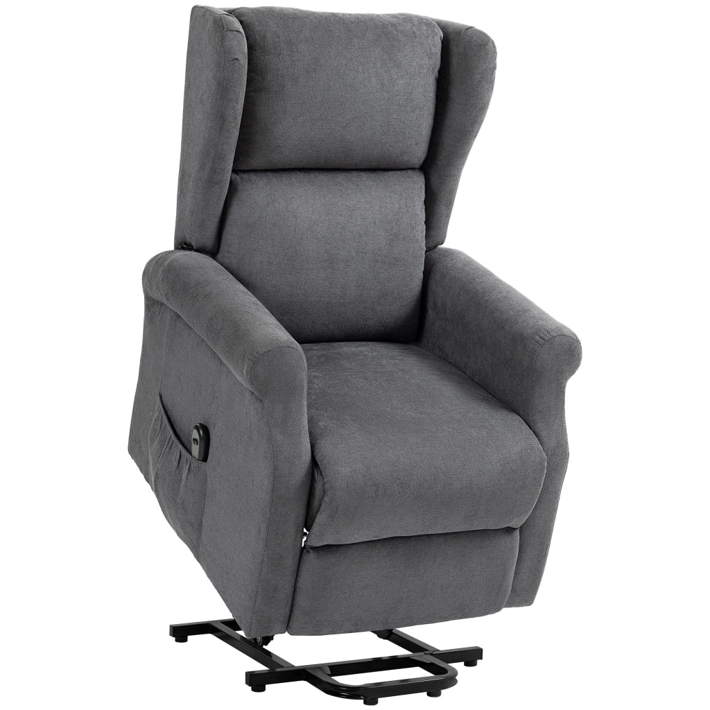 Poltrona relax elettrica con alzapersona, reclinabile, effetto lino, grigio scuro