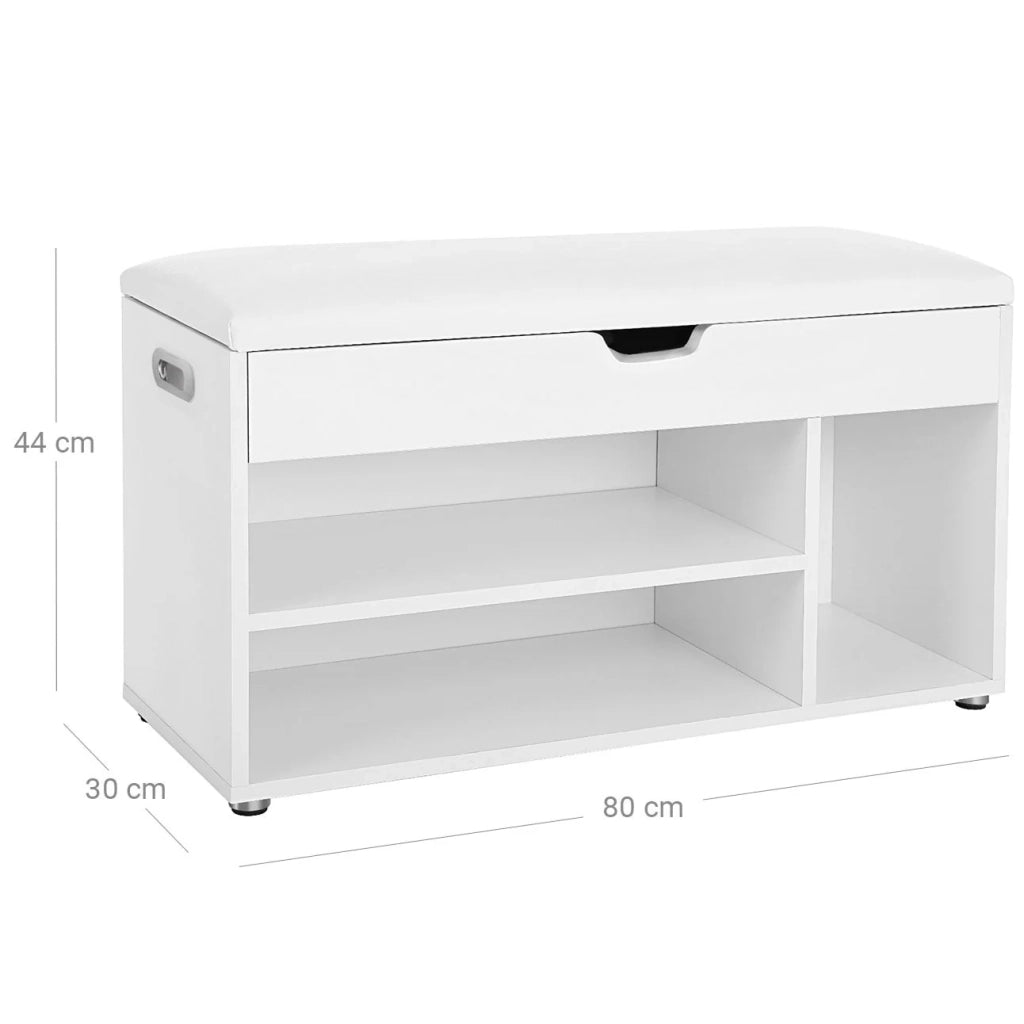 Panca portascarpe con comodo cuscino 3 scomparti panca portaoggetti con seduta a 2 livelli 80 x 30 x 44 cm mobile da ingresso portata massima 150 kg bianco 12_0004132