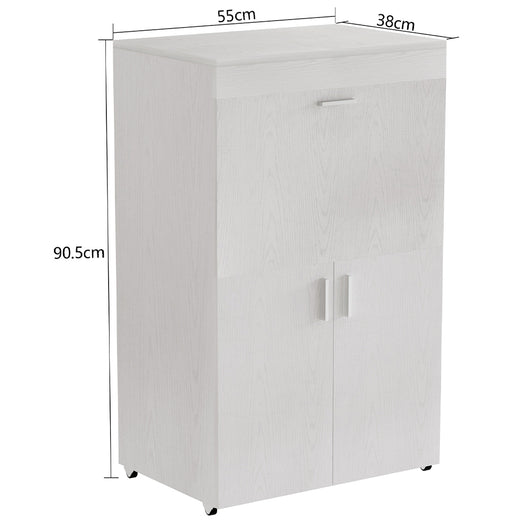 Mobile con Asse da Stiro Incorporato a Scomparsa Salvaspazio con Ripiani e Ruote Bianco Frass