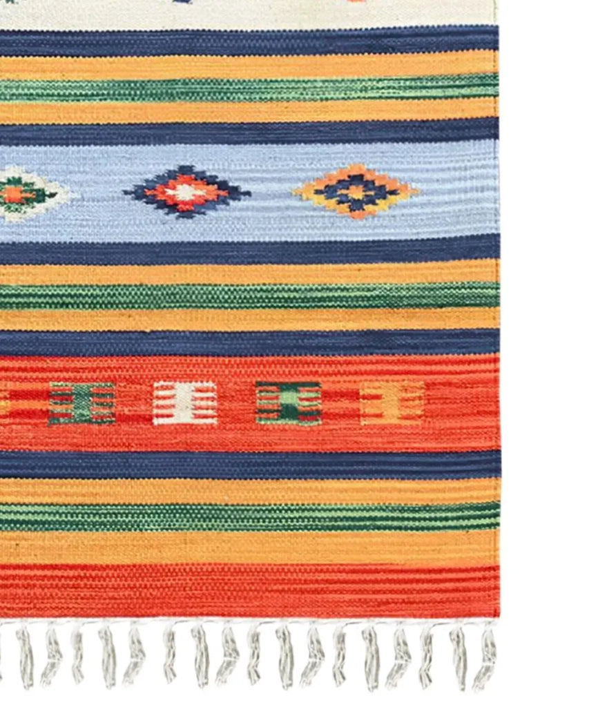 Tappeto passatoia KELIM 06 disegni etnici orientali colori vivaci cm.40x60 tessuto e frangia 100% cotone, lavabile in lavatrice