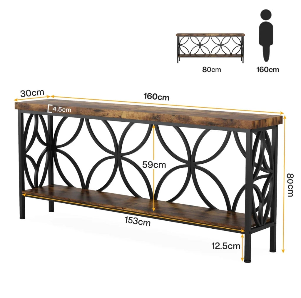 Tavolo consolle industriale 160x29,5x80 cm con ripiani aperti